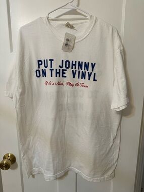 Brand New with tags “Put Johnny On The Vinyl” White Graphic Tee oversized
